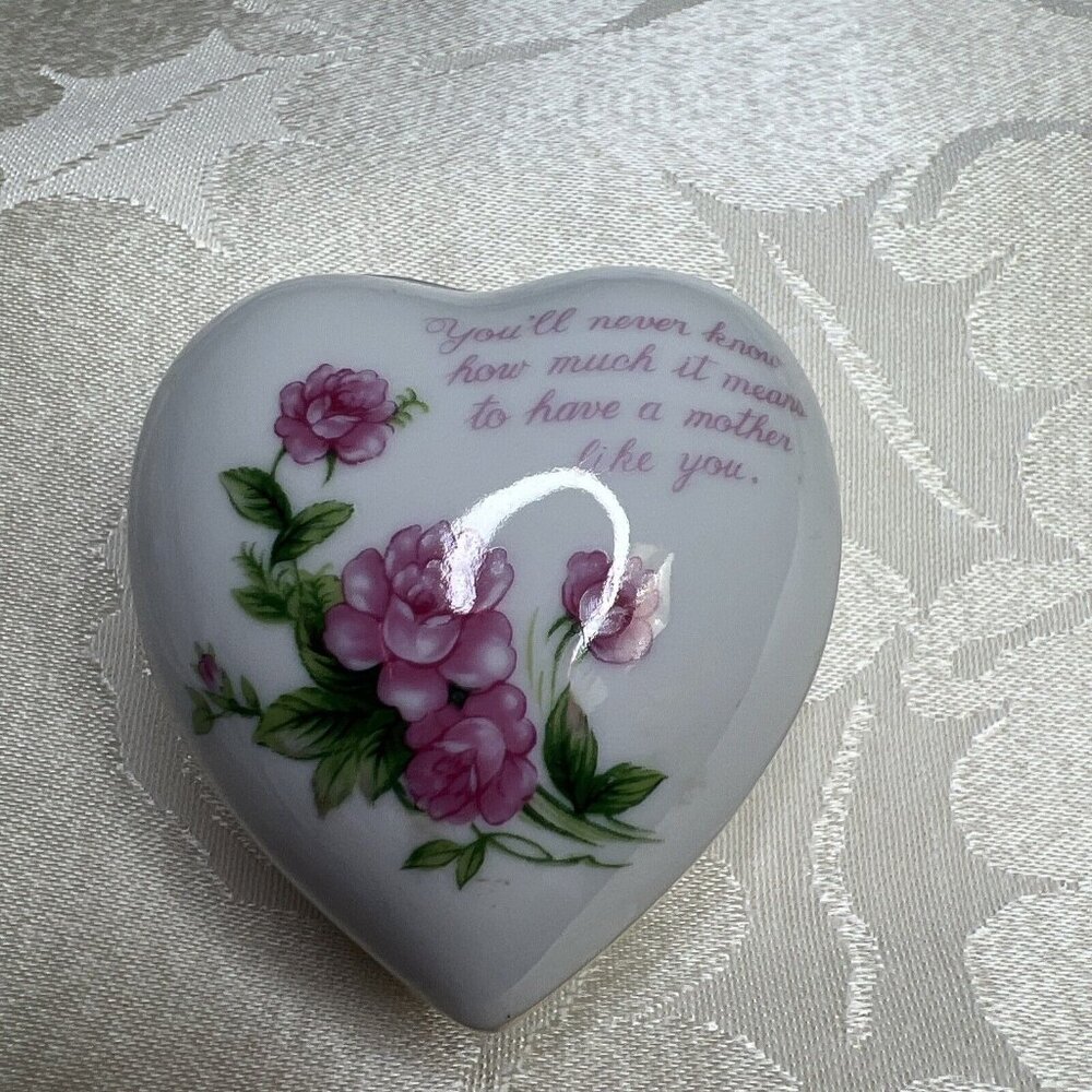 Lefton‎ Rose heart shape trinket box "mother" vanity dresser mothers day